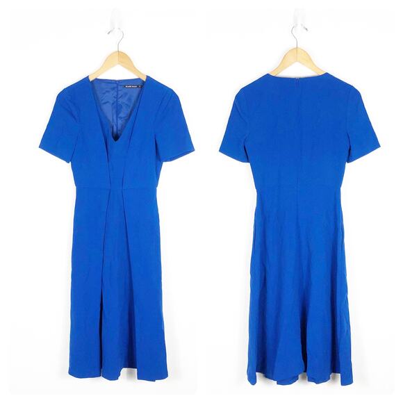 Black Halo Cobalt Blue Crepe Sheath Midi Dress Size 4 Short Sleeves Cocktail